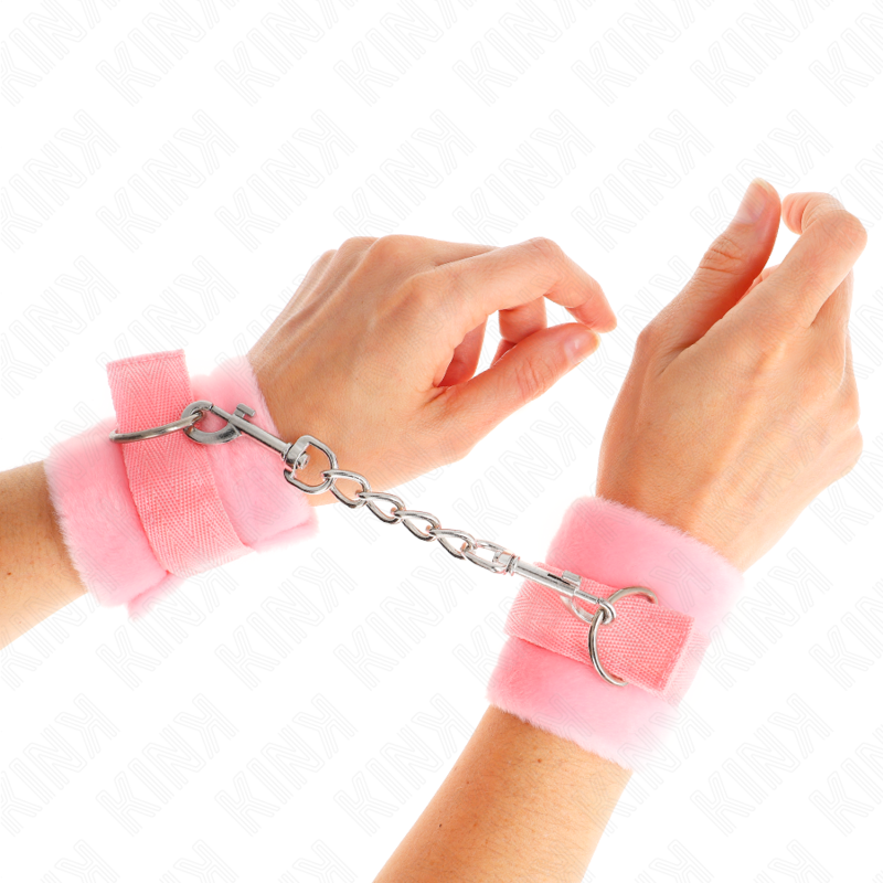 KINK - BEGINNER FUR HAND CUFFS PINK 30 X 7 CM - NOCTURNA DESIRES