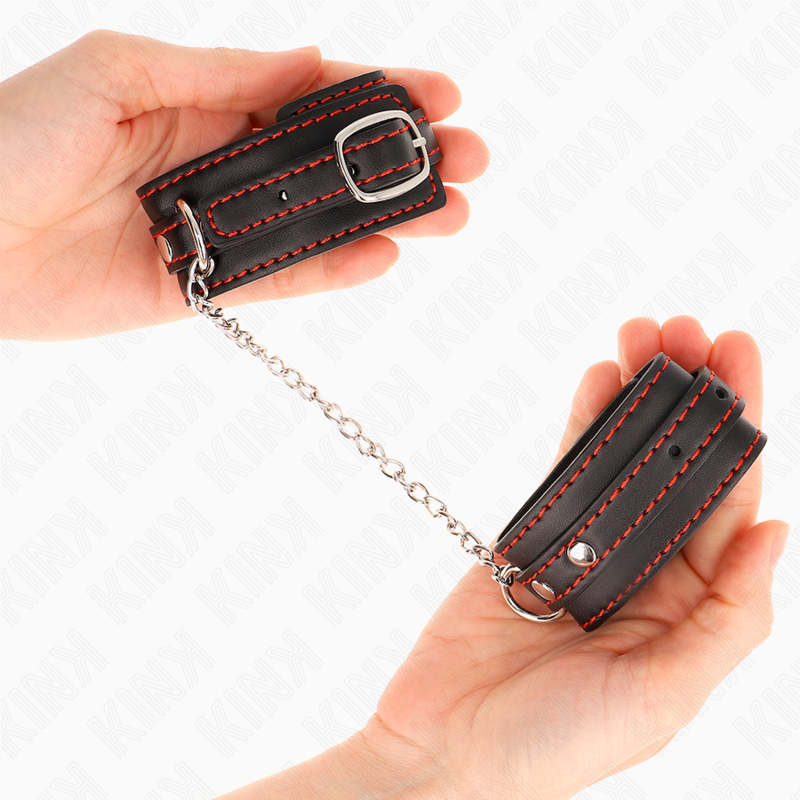 KINK - SMALL WRIST RESTRAINTS BLACK WITH RED LINING ADJUSTABLE 14-24 CM X 3.5 CM - NOCTURNA DESIRES