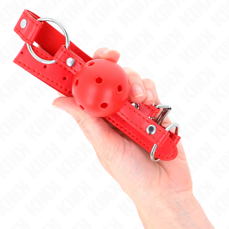 KINK - BREATHABLE BALL 4 CM GAG WITH DOUBLE RIVET MODEL 1 RED 62.5 x 2.5 CM ADJUSTABLE 42-58 CM - NOCTURNA DESIRES