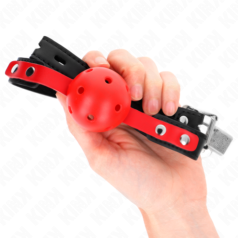 KINK - RED HOLLOW HARD BALL 4 CM GAG BLACK STRAP 60 x 2 CM ADJUSTABLE 37-52 CM - NOCTURNA DESIRES