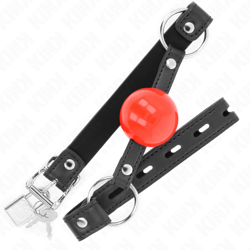 KINK - BALL 4 CM GAG WITH LOCK RED BALL BLACK STRAP 60 x 2 CM - NOCTURNA DESIRES