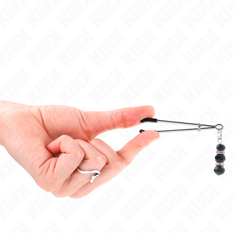 KINK - GOLD THIN NIPPLE CLAMPS WITH 3 BLACK GLASS BEADS 7 CM - NOCTURNA DESIRES