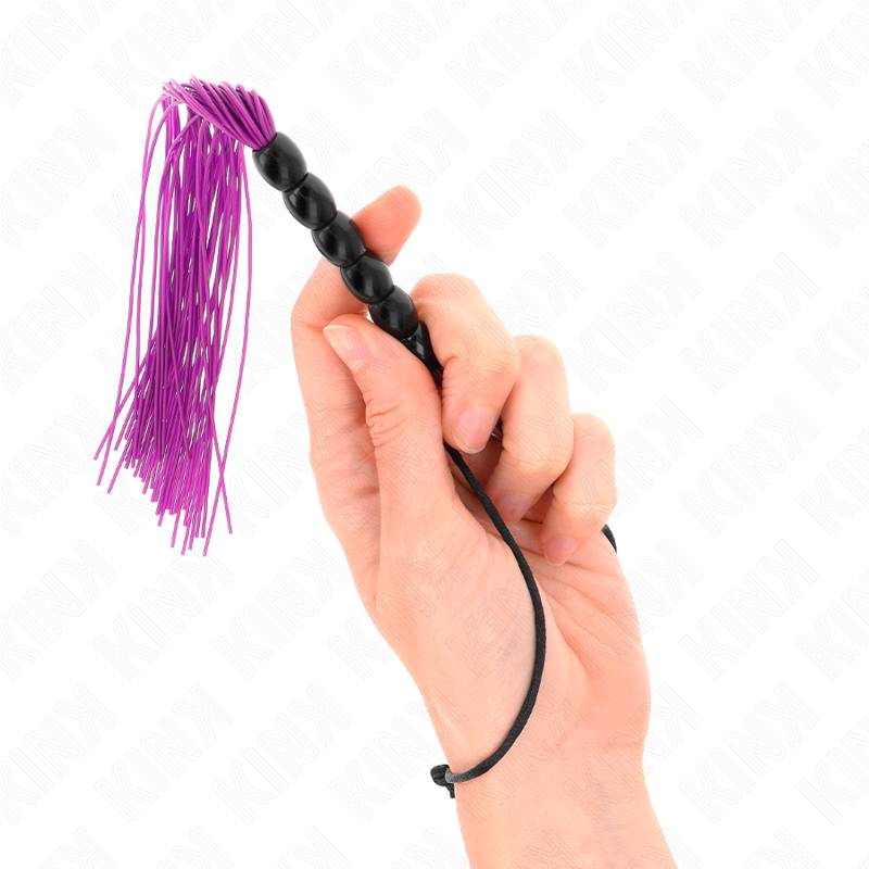 KINK - MINI SILICONE WHIP WITH 6 PURPLE BEADS 26 CM - NOCTURNA DESIRES