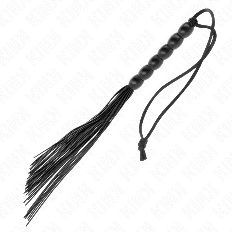 KINK - MINI SILICONE WHIP WITH 6 BLACK BEADS 26 CM - NOCTURNA DESIRES