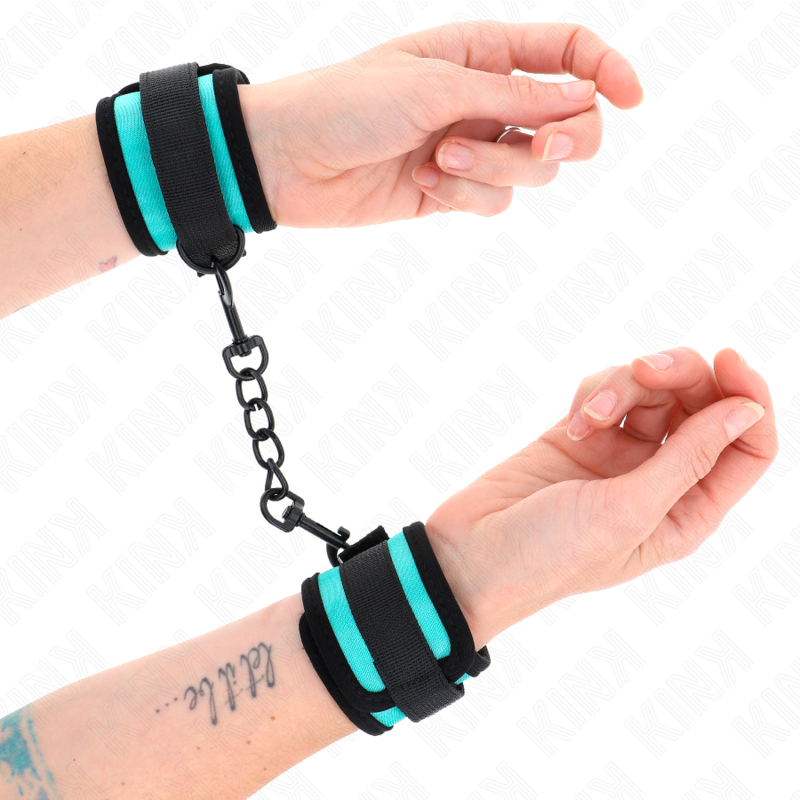 KINK - HOOK AND LOOP NYLON BIND WRIST RESTRAINTS BLACK-BLUE ADJUSTABLE 18-32 CM X 5 CM - NOCTURNA DESIRES