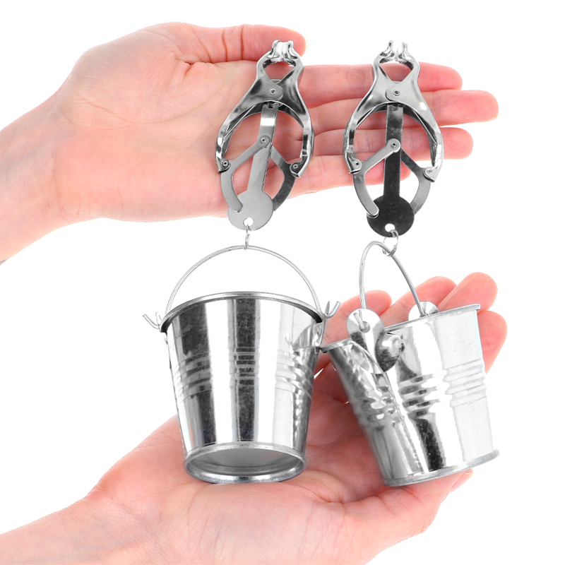 KINK - JAPANESE CLOVER NIPPLE CLAMPS WITH BUCKETS SILVER - NOCTURNA DESIRES