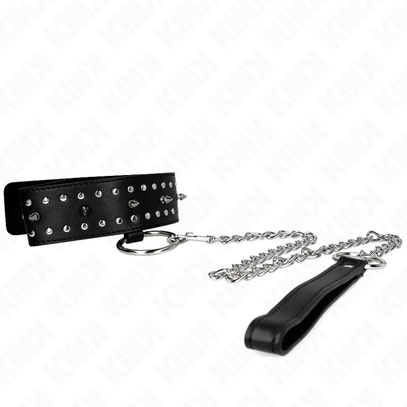 KINK - NECKLACE WITH LEASH 65 CM WITH SILVER STUDS MODEL 1 ADJUSTABLE 36-43 CM X 5 CM - NOCTURNA DESIRES