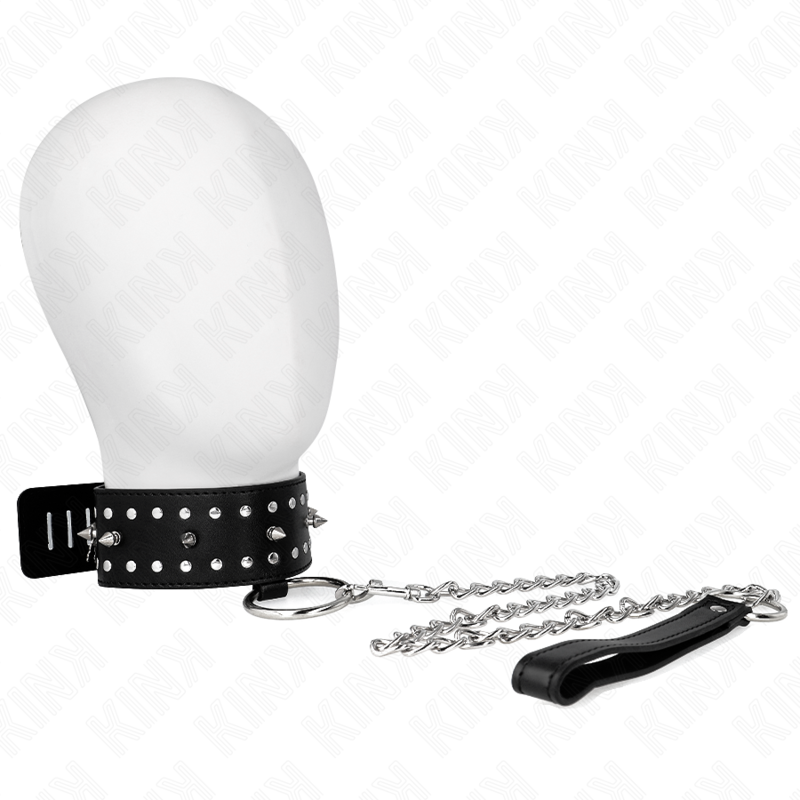 KINK - NECKLACE WITH LEASH 65 CM WITH SILVER STUDS MODEL 1 ADJUSTABLE 36-43 CM X 5 CM - NOCTURNA DESIRES