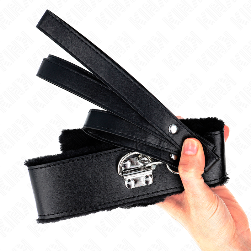 KINK - NECKLACE WITH LEASH 116 CM WITH SILVER STUDS MODEL 4 BLACK ADJUSTABLE 40-48 CM X 6 CM - NOCTURNA DESIRES
