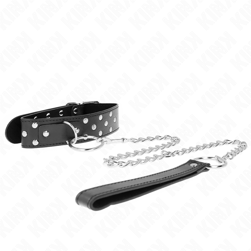 KINK - RING RIVET STRAP NECKLACE WITH BELT 65 CM BLACK ADJUSTABLE 36-50 CM X 3.8 CM - NOCTURNA DESIRES
