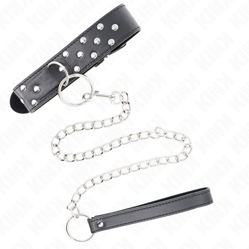 KINK - RING RIVET STRAP NECKLACE WITH BELT 65 CM BLACK ADJUSTABLE 36-50 CM X 3.8 CM - NOCTURNA DESIRES