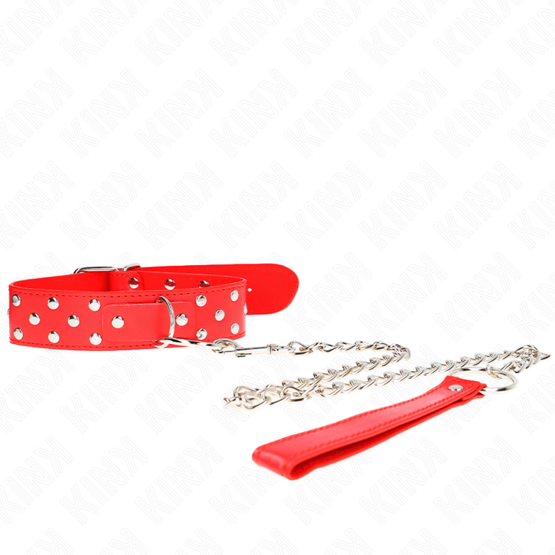 KINK - RING RIVET STRAP NECKLACE WITH BELT 65 CM RED ADJUSTABLE 36-50 CM X 3.8 CM - NOCTURNA DESIRES