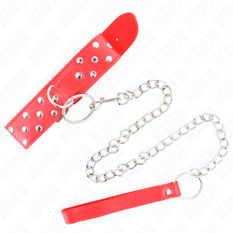KINK - RING RIVET STRAP NECKLACE WITH BELT 65 CM RED ADJUSTABLE 36-50 CM X 3.8 CM - NOCTURNA DESIRES