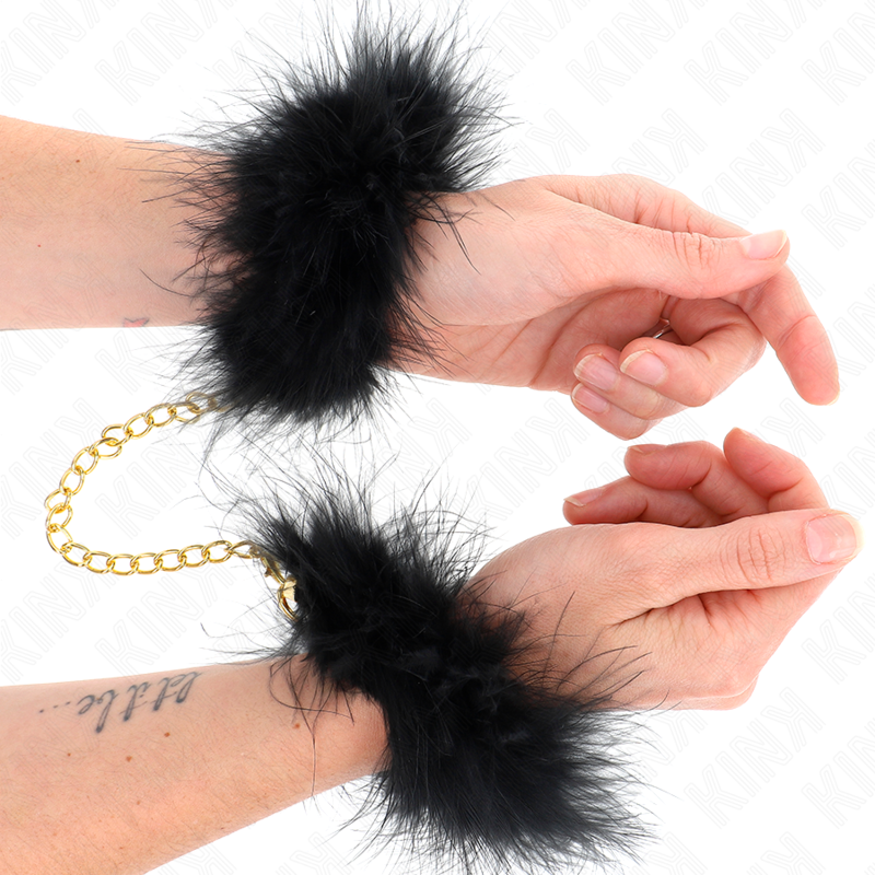 KINK - FEATHER HAND CUFFS WITH GOLD CHAIN MODEL 0 - NOCTURNA DESIRES