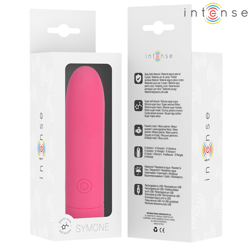 INTENSE - SYMONE USB RECHARGEABLE VIBRATING BULLET 8 VIBRATIONS PINK 10 X 2.2 CM - NOCTURNA DESIRES