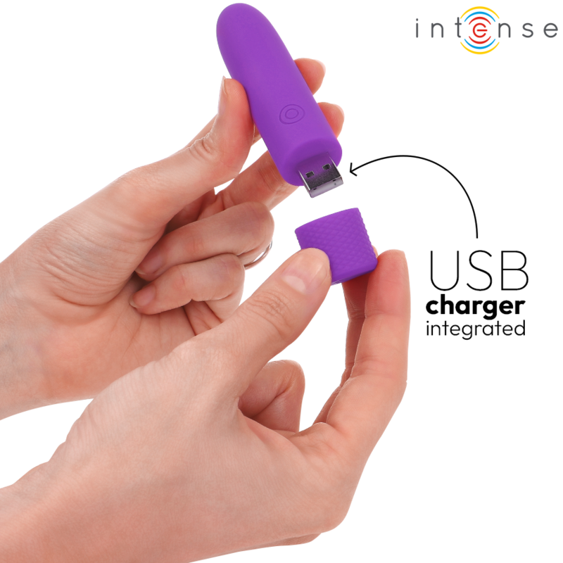 INTENSE - SYMONE USB RECHARGEABLE VIBRATING BULLET 8 VIBRATIONS PURPLE 10 X 2.2 CM - NOCTURNA DESIRES