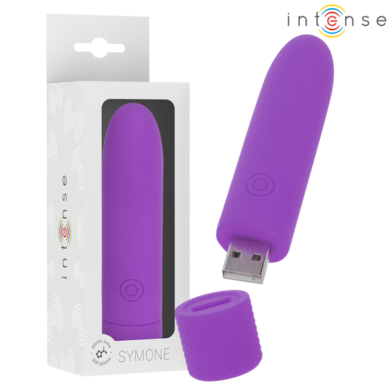 INTENSE - SYMONE USB RECHARGEABLE VIBRATING BULLET 8 VIBRATIONS PURPLE 10 X 2.2 CM - NOCTURNA DESIRES