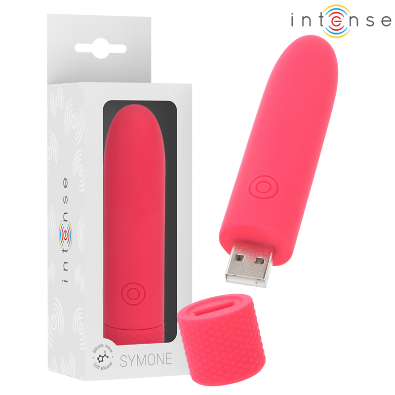 INTENSE - SYMONE USB RECHARGEABLE VIBRATING BULLET 8 VIBRATIONS RED 10 X 2.2 CM - NOCTURNA DESIRES