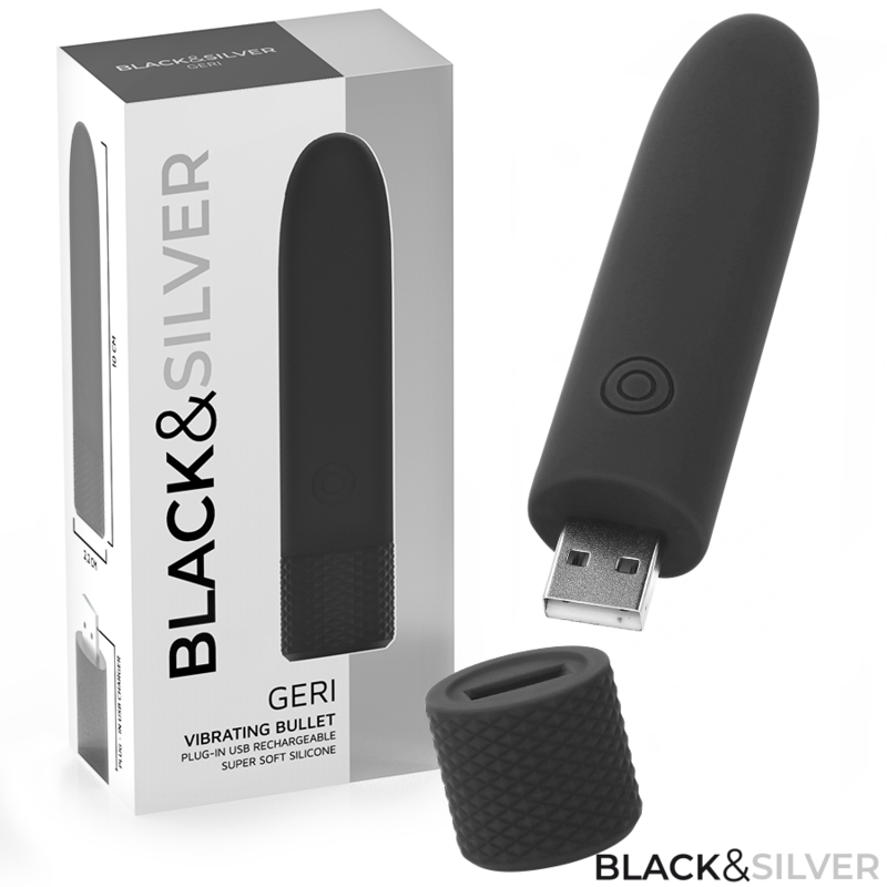 BLACK & SILVER - GERI USB RECHARGEABLE VIBRATING BULLET 8 VIBRATIONS BLACK 10 X 2.2 CM - NOCTURNA DESIRES