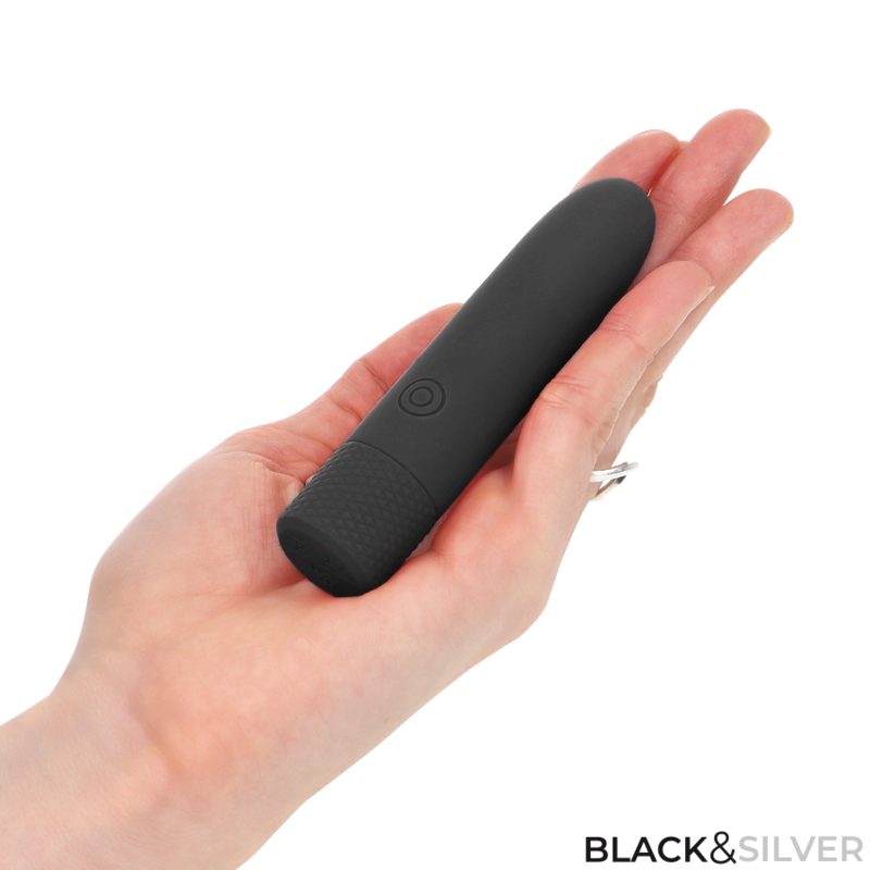 BLACK & SILVER - GERI USB RECHARGEABLE VIBRATING BULLET 8 VIBRATIONS BLACK 10 X 2.2 CM - NOCTURNA DESIRES
