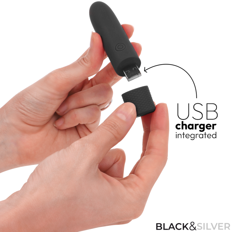BLACK & SILVER - GERI USB RECHARGEABLE VIBRATING BULLET 8 VIBRATIONS BLACK 10 X 2.2 CM - NOCTURNA DESIRES