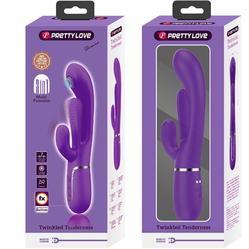 PRETTY LOVE - SHANIA TRIPLE RABBIT VIBRATOR MULTIFUNCTION PURPLE - NOCTURNA DESIRES