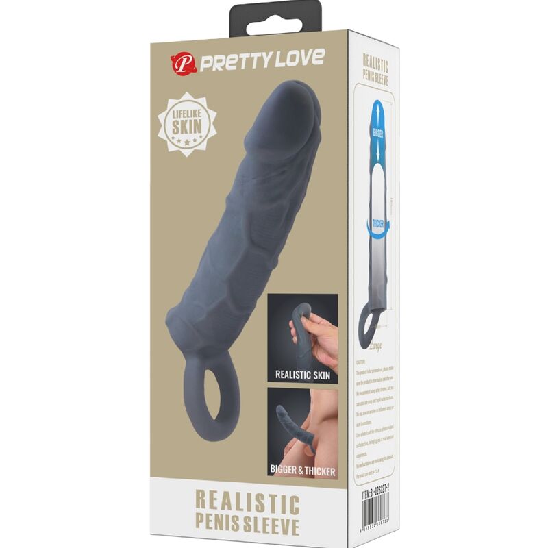 PRETTY LOVE - REALISTIC SKIN PENIS SLEEVE DARK GREY - NOCTURNA DESIRES