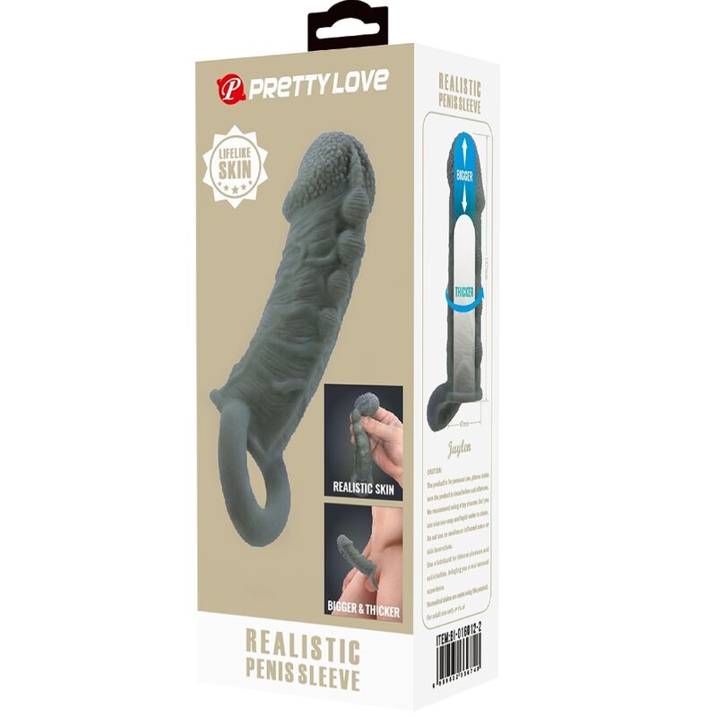 PRETTY LOVE - REALISTIC PENIS ENLARGER AND DELAY SLEEVE GREY - NOCTURNA DESIRES