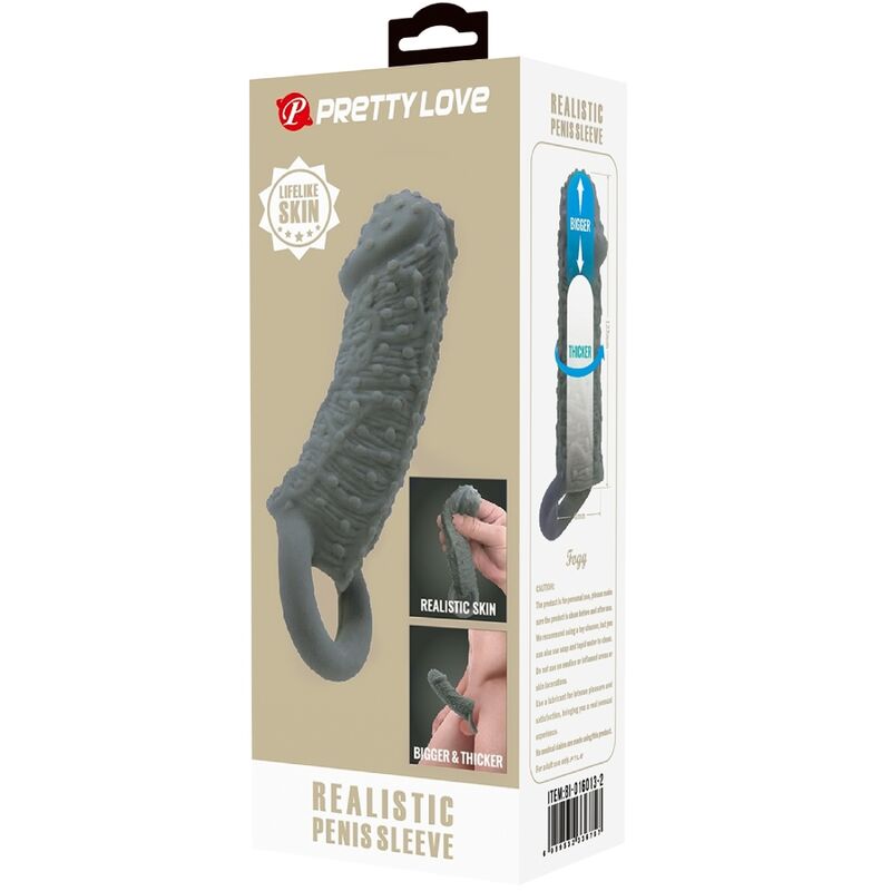 PRETTY LOVE - REALISTIC PENIS ENLARGER AND DELAY SLEEVE MODEL 2 GREY - NOCTURNA DESIRES
