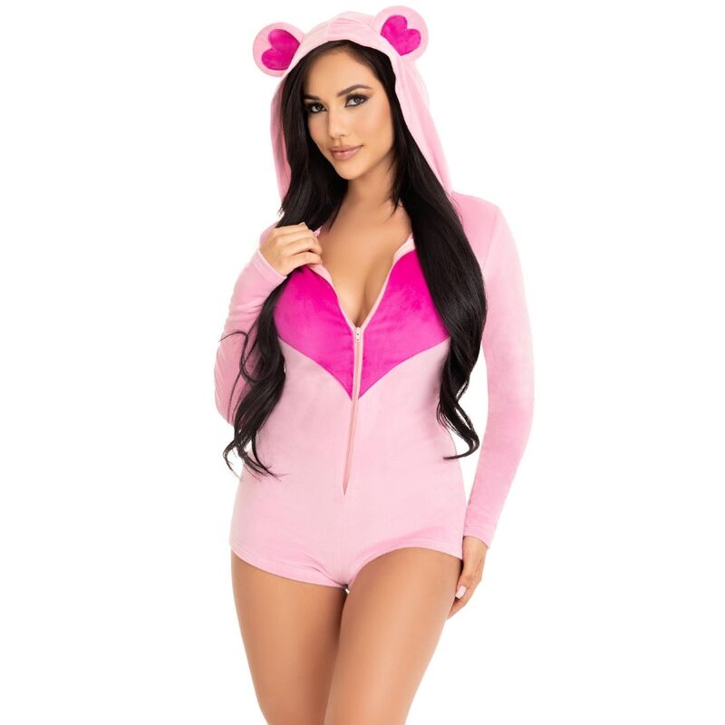 LEG AVENUE - TEDDY BEAR VELVET BODYSUIT PINK S - NOCTURNA DESIRES