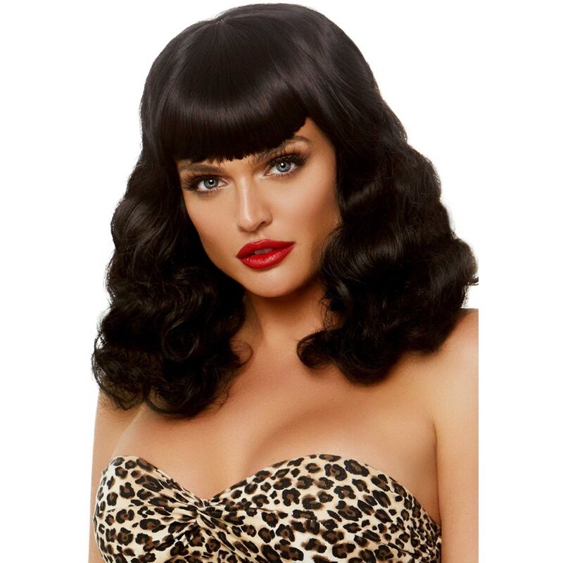 LEG AVENUE - CURLY RETRO WIG WITH BANGS LUMINISCENT BLACK - NOCTURNA DESIRES