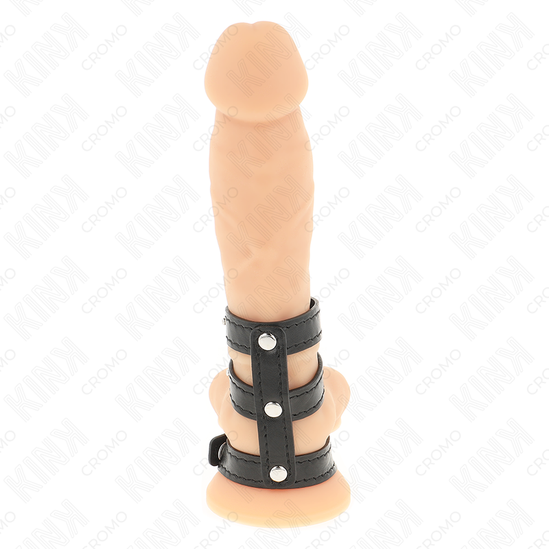 KINK - TRIPLE LEATHER PENIS RING WITH PRESSURE CLOSURE - NOCTURNA DESIRES