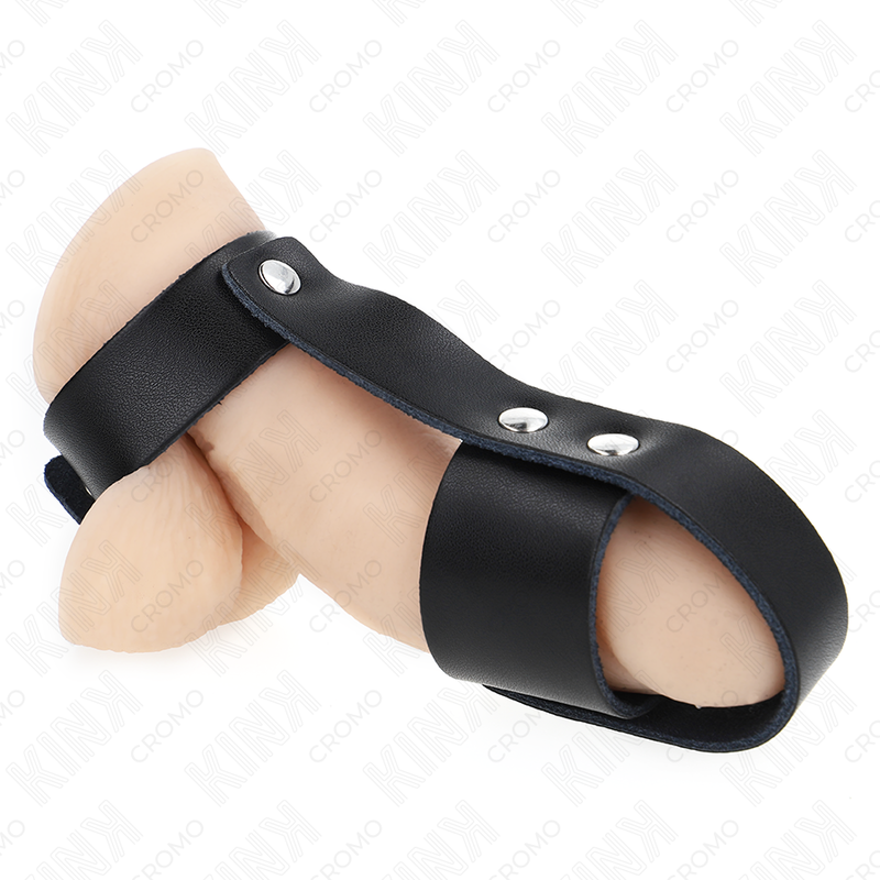 KINK - LEATHER PENIS CAGE RING WITH ADJUSTABLE BALL DIVIDER - NOCTURNA DESIRES
