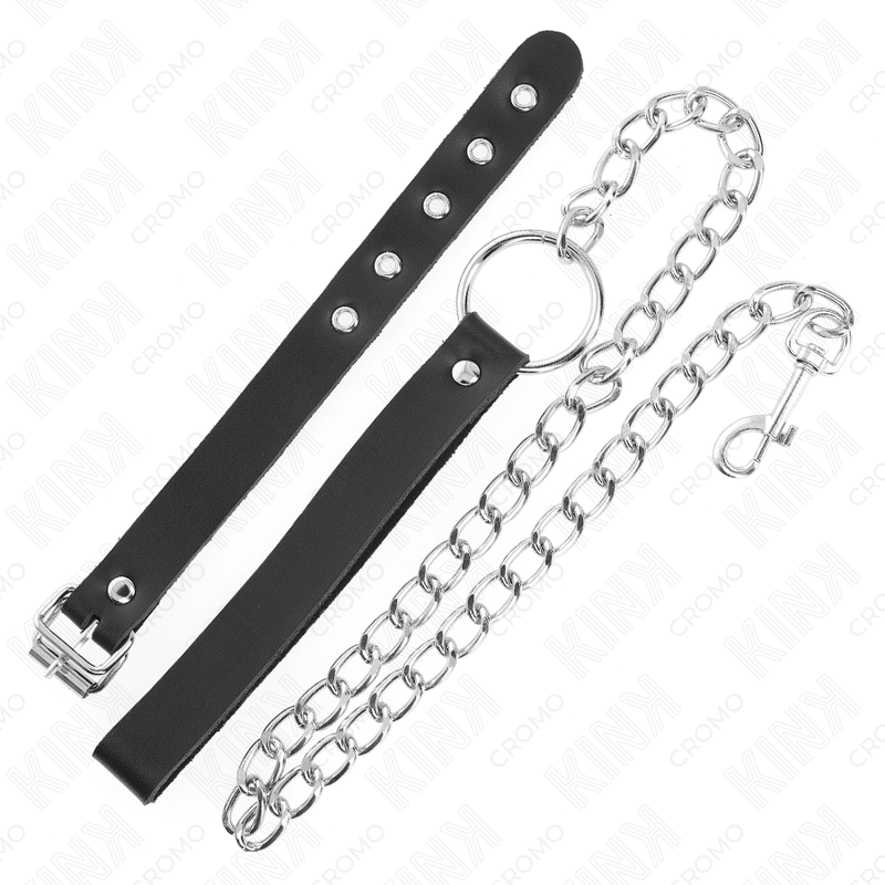 KINK - LEATHER PENIS RING WITH STRAP 21.5 X 2 CM AND METAL CHAIN 60 CM - NOCTURNA DESIRES
