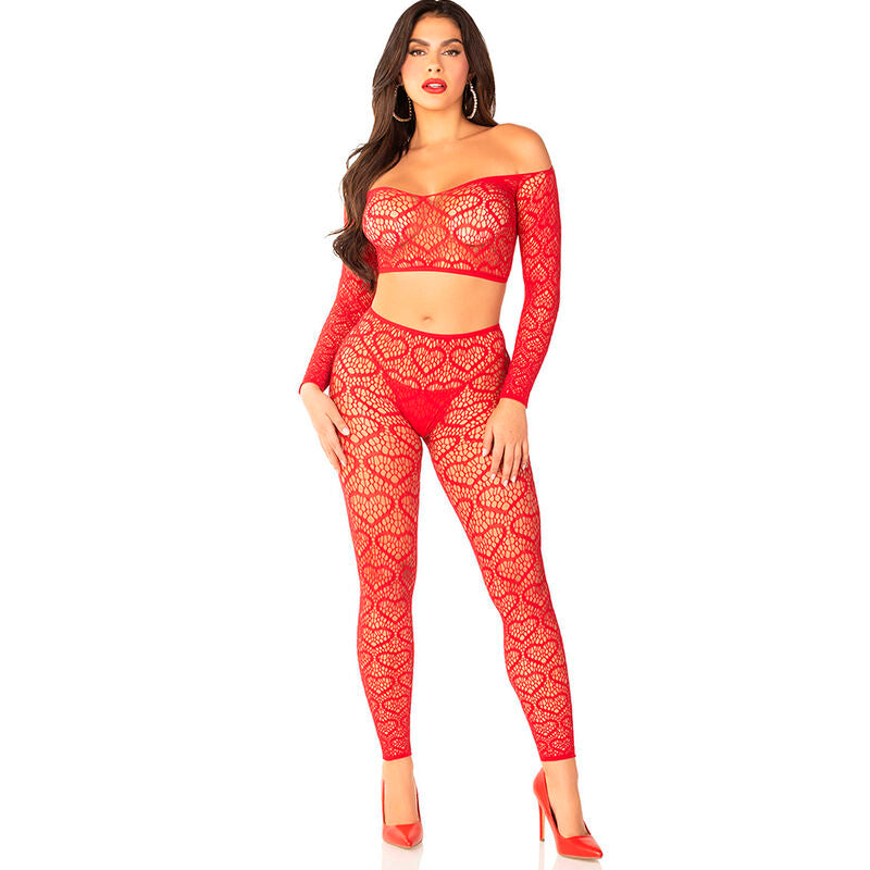 LEG AVENUE - CROP TOP + STOCKINGS RED ONE SIZE - NOCTURNA DESIRES