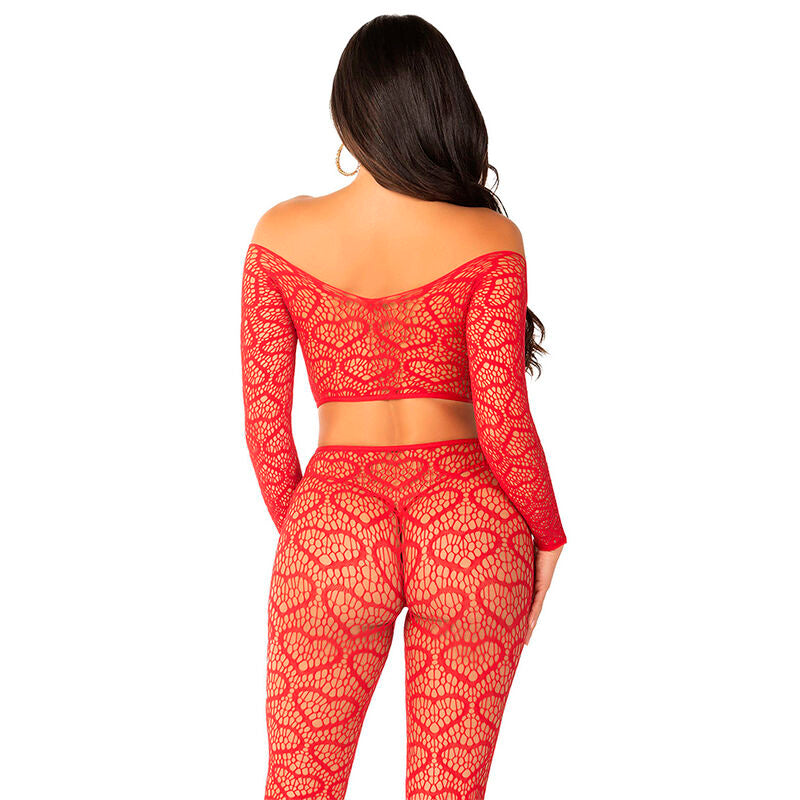 LEG AVENUE - CROP TOP + STOCKINGS RED ONE SIZE - NOCTURNA DESIRES