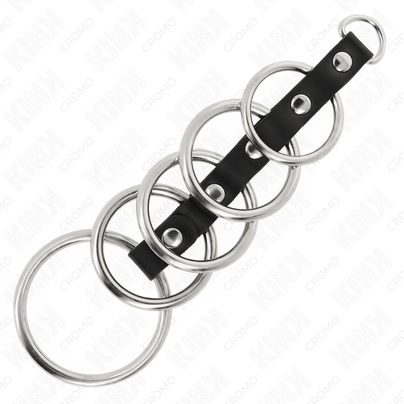 KINK - 5 METAL PENIS RINGS 3.2 CM TO 5 CM CONNECTED BY LEATHER - NOCTURNA DESIRES