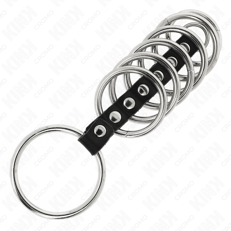 KINK - 7 METAL PENIS RINGS 3.2 CM TO 5 CM CONNECTED BY LEATHER - NOCTURNA DESIRES