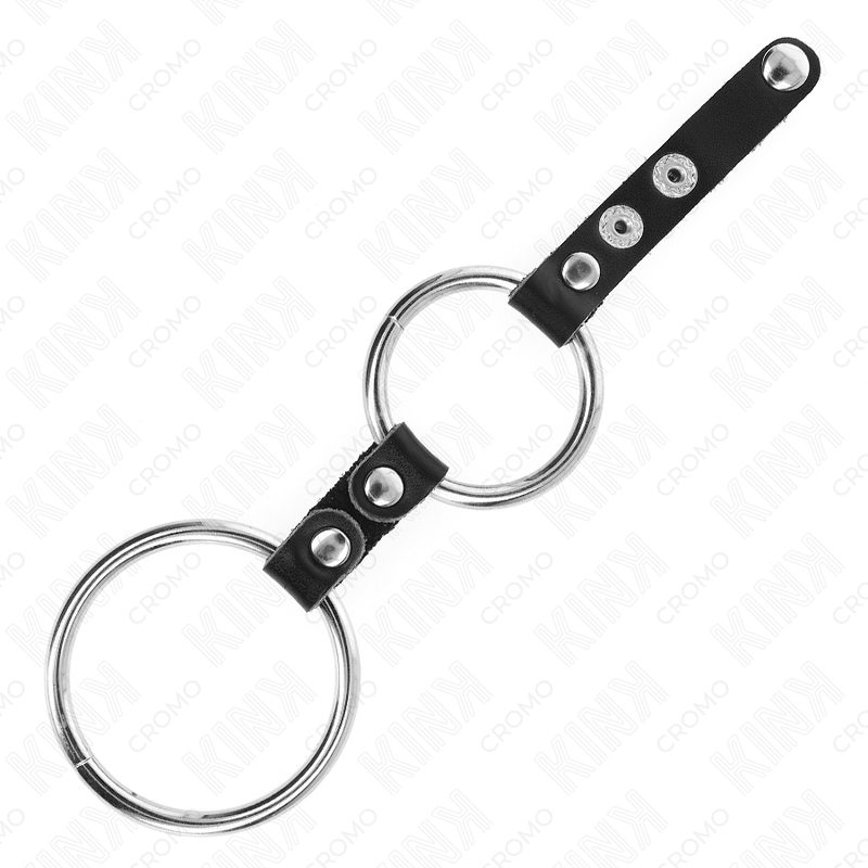 KINK - DOUBLE PENIS RING 3.8 CM TO 5 CM CONNECTED BY LEATHER - NOCTURNA DESIRES