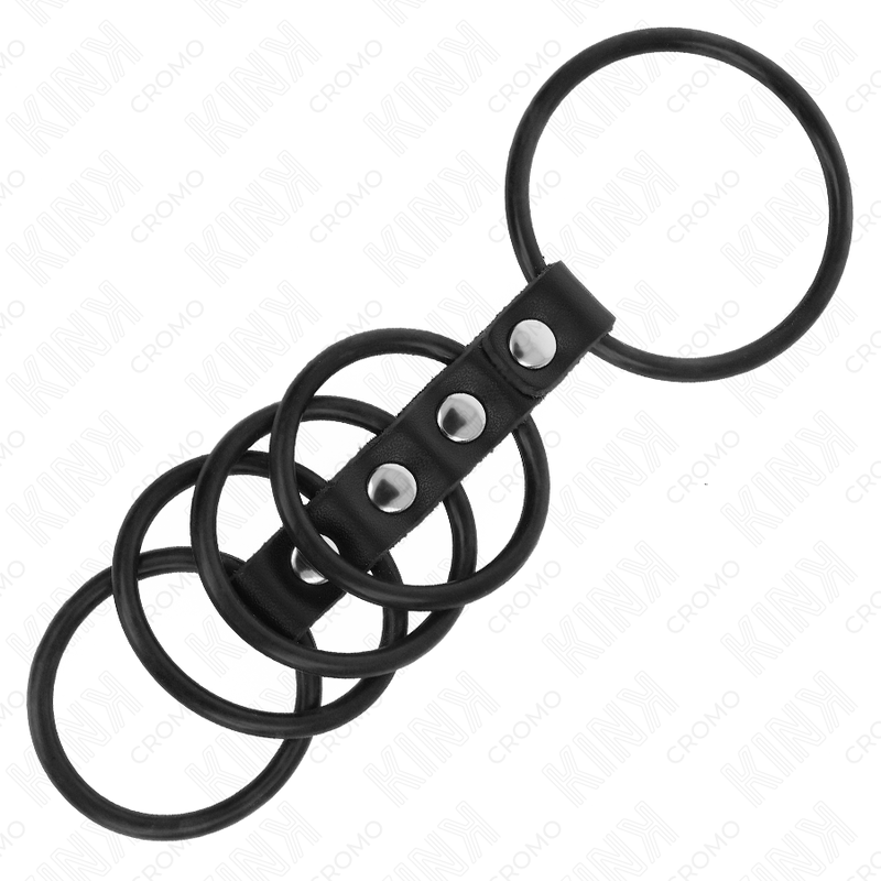 KINK - 5 SILICONE PENIS RINGS 3.8 CM TO 4.8 CM CONNECTED BY LEATHER - NOCTURNA DESIRES