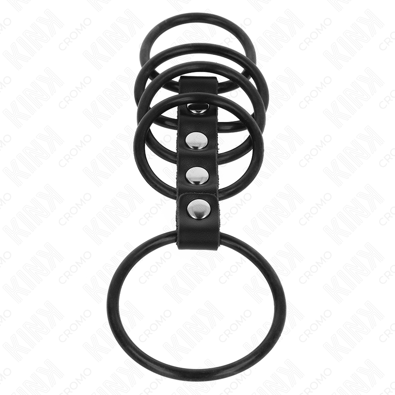 KINK - 5 SILICONE PENIS RINGS 3.8 CM TO 4.8 CM CONNECTED BY LEATHER - NOCTURNA DESIRES