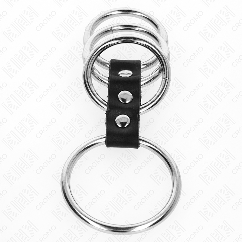 KINK - 4 METAL PENIS RINGS 3.7 CM TO 5 CM CONNECTED BY LEATHER - NOCTURNA DESIRES