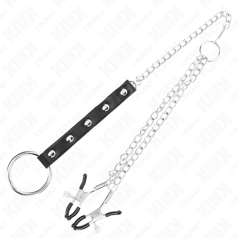 KINK - METAL PENIS RING WITH CHAIN AND ADJUSTABLE NIPPLE CLAMPS - NOCTURNA DESIRES