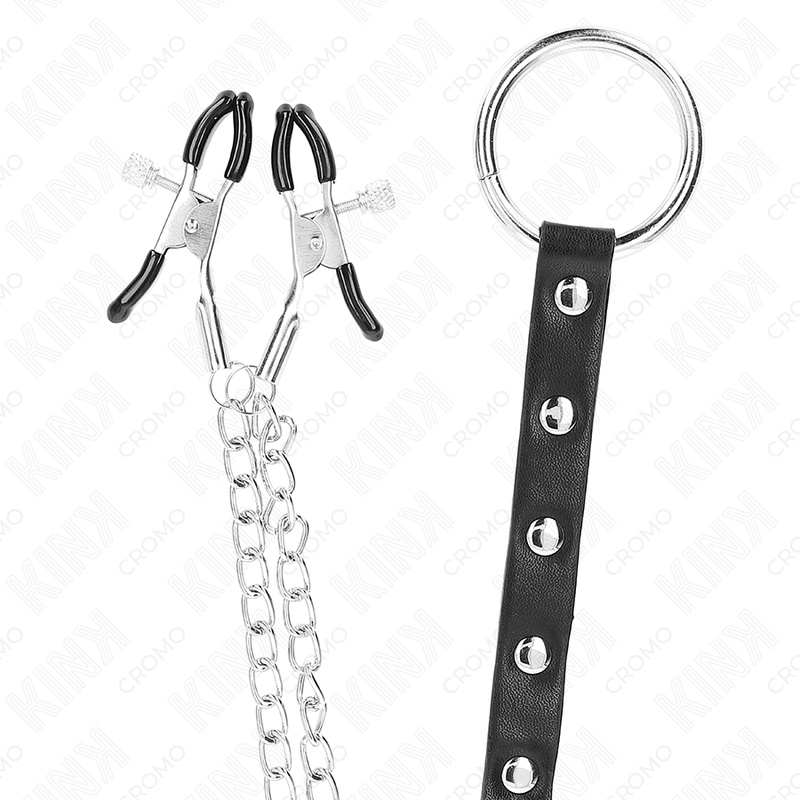 KINK - METAL PENIS RING WITH CHAIN AND ADJUSTABLE NIPPLE CLAMPS - NOCTURNA DESIRES