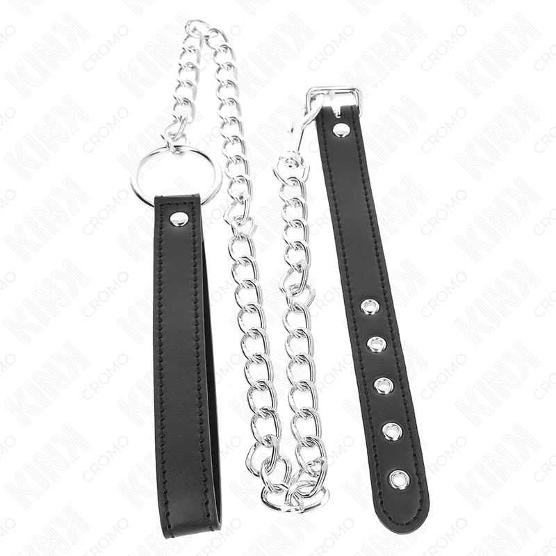 KINK - LEATHER PENIS RING 21.5 X 2 CM WITH 60 CM METAL CHAIN AND LEATHER STRAP - NOCTURNA DESIRES