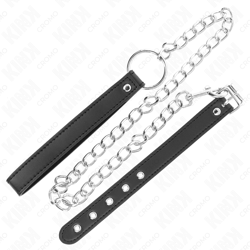 KINK - LEATHER PENIS RING 21.5 X 2 CM WITH 60 CM METAL CHAIN AND LEATHER STRAP - NOCTURNA DESIRES