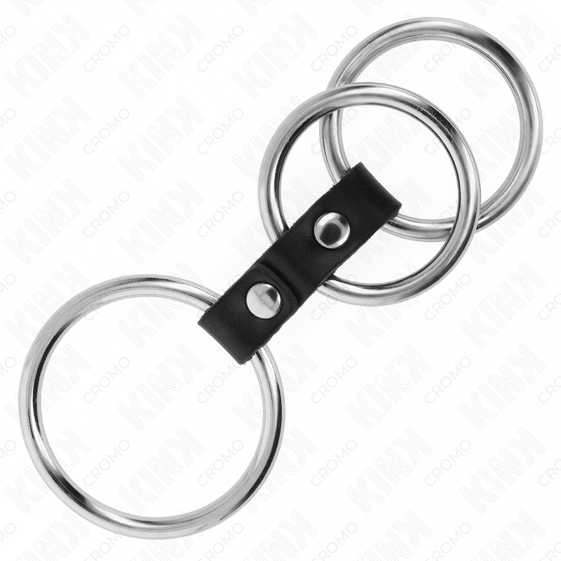 KINK - TRIPLE METAL PENIS RING 3.7 CM TO 5 CM CONNECTED WITH LEATHER - NOCTURNA DESIRES