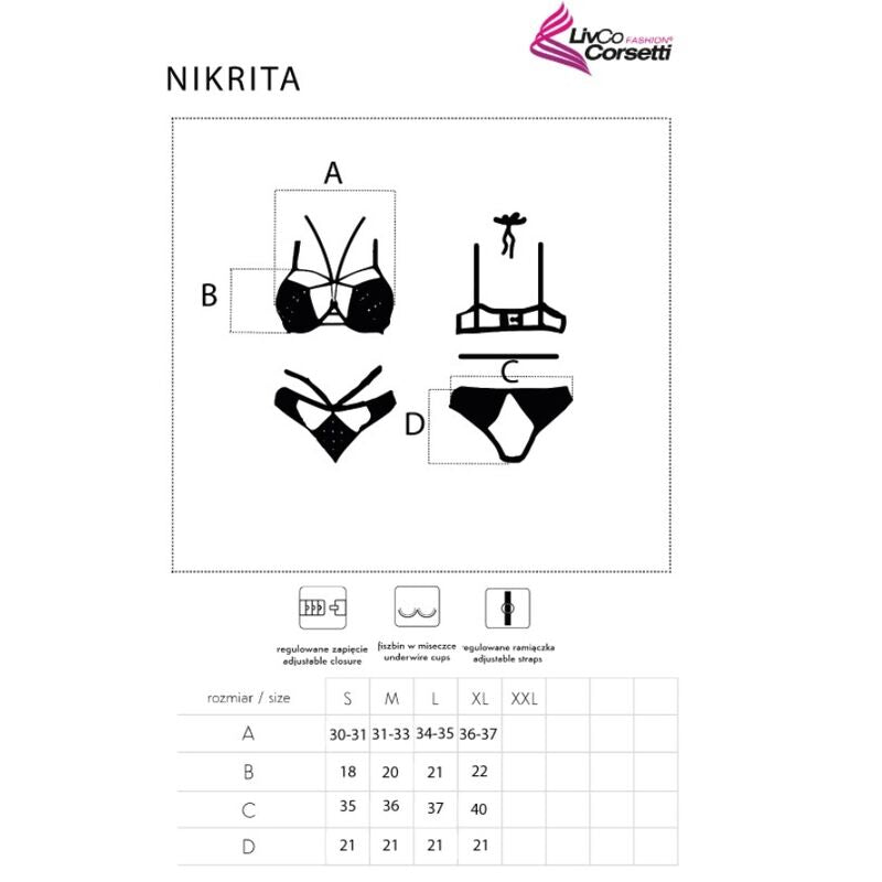 LIVCO CORSETTI FASHION - NIKRITA LC 90647 BRA + PANTIES BLACK S - NOCTURNA DESIRES