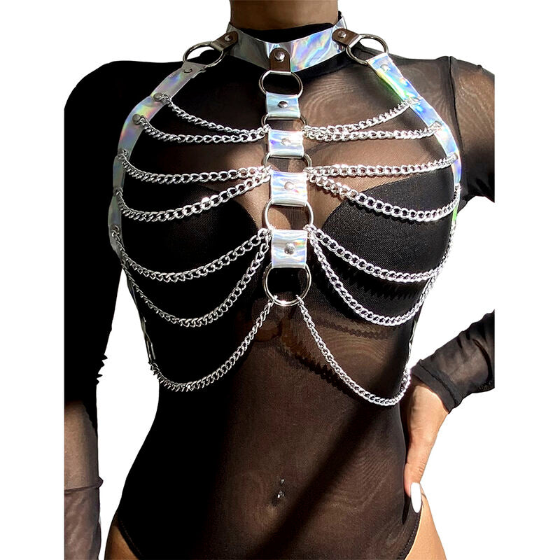 SUBBLIME - 953737 CHEST HARNESS WITH RINGS AND CHAINS SILVER ONE SIZE - NOCTURNA DESIRES