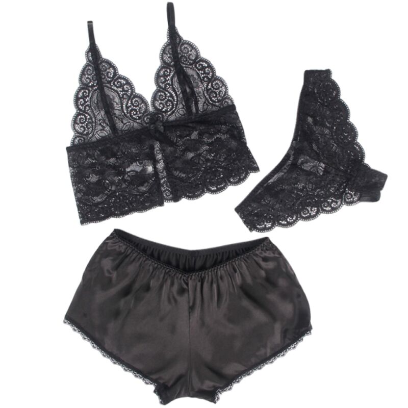 SUBBLIME - 953928 SILK AND LACE NIGHTGOWN + PANTIES BLACK L/XL - NOCTURNA DESIRES